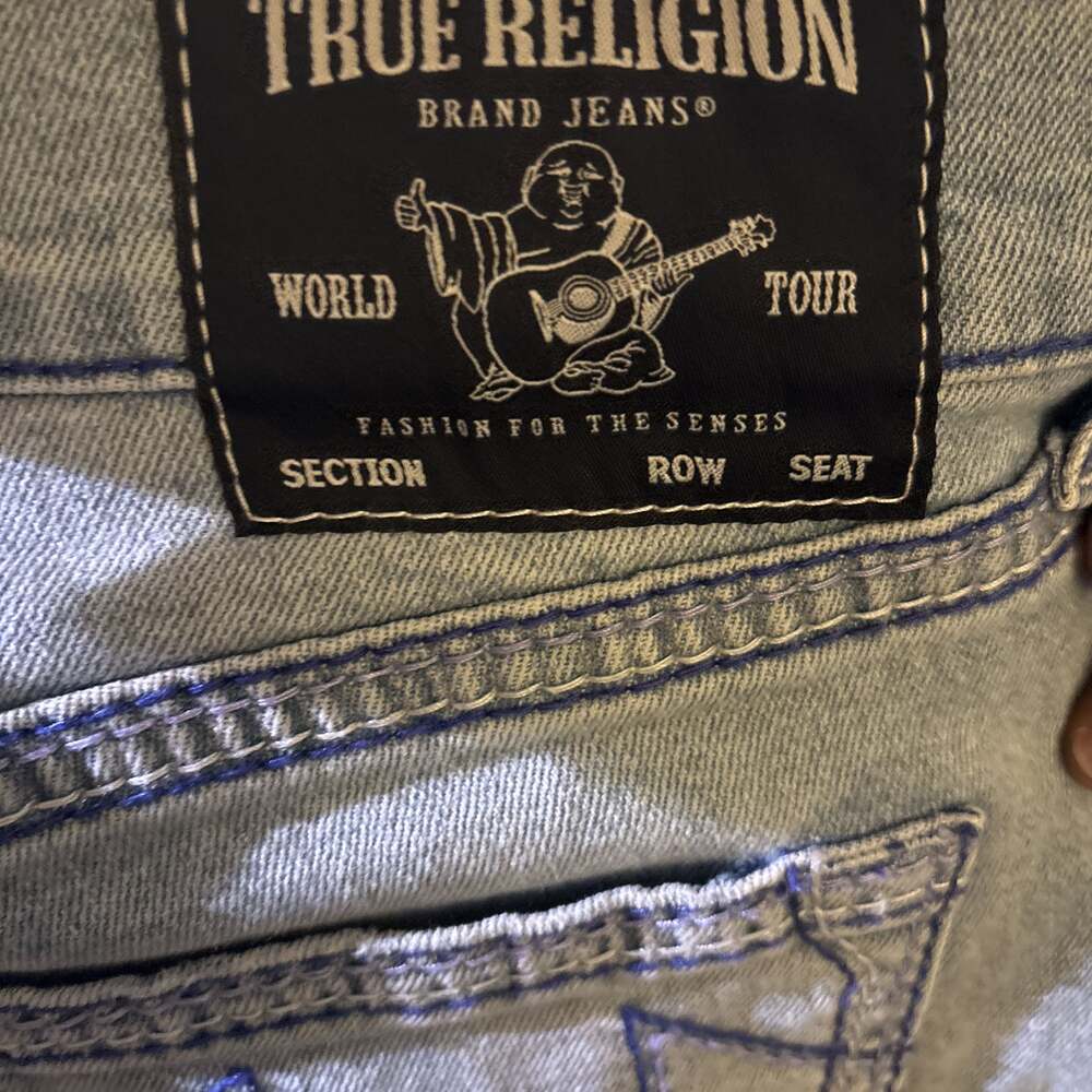 True Religion Rocco Relaxed Skinny Moto Distressed Jeans Size 38x32